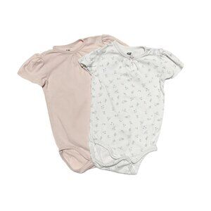 H&M Baby Girl 3-Piece Short Sleeve Ruffle Onesies Pink/White